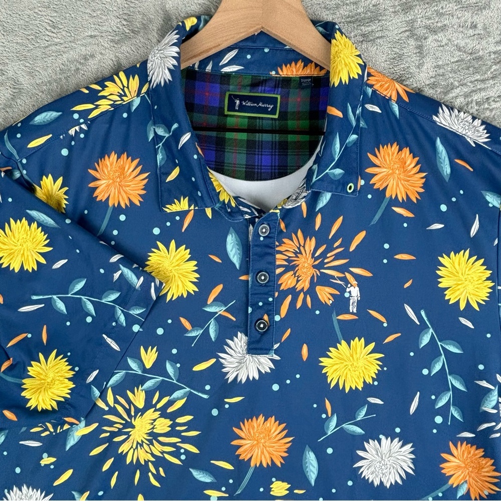William Murray Golf Shirt Men XL Navy Blue Floral Mum’s The Word